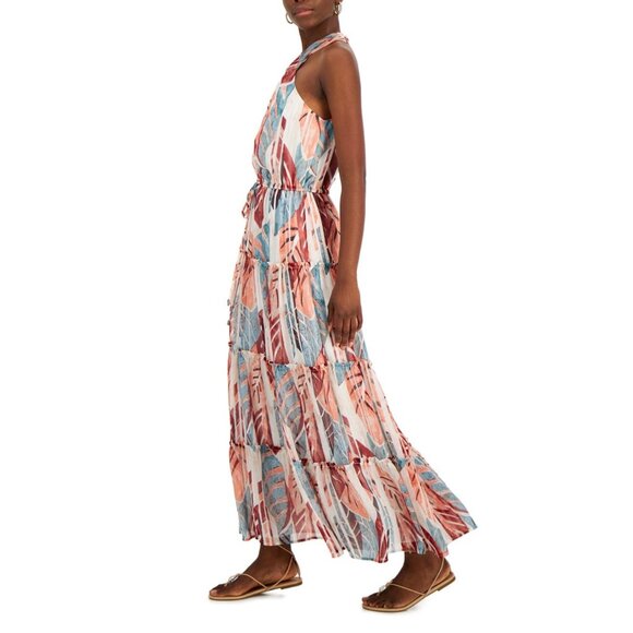 INC International Concepts Womens Printed Halter Maxi Dress Blue Salmon size M - Picture 3 of 16